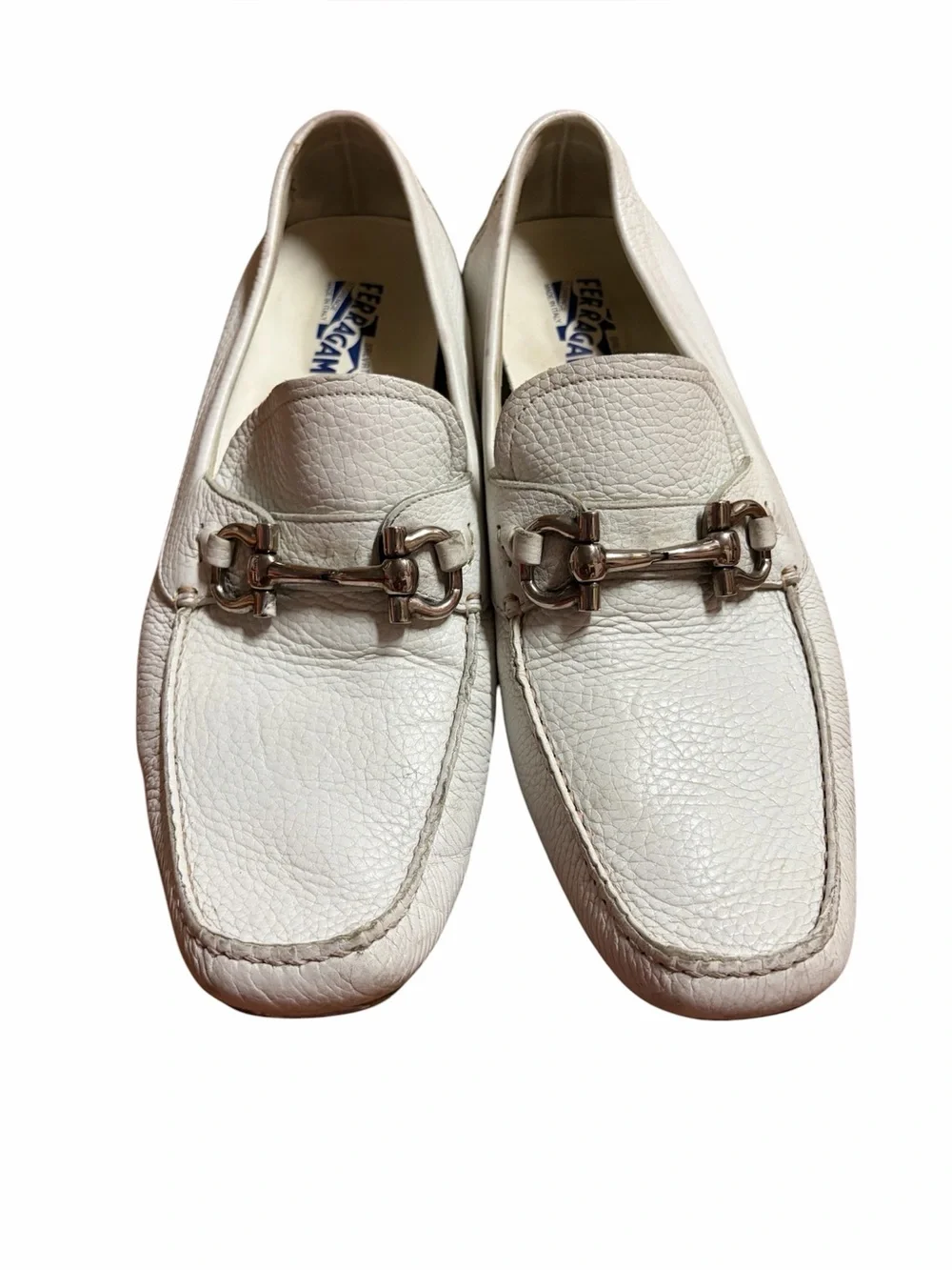 Salvatore Ferragamo White Leather Bit Loafers
